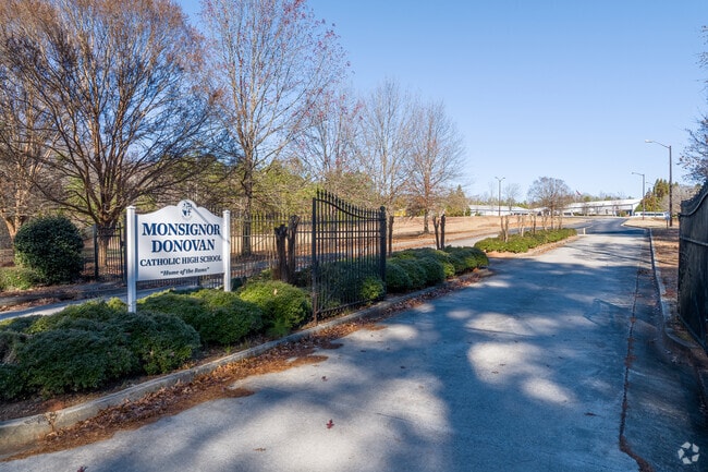 Monsignor Donovan Catholic High School sits behind a gated campus on the outskirts of Athens.