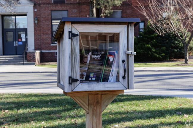 A little free library invites students to read at Lowell Elementary School in Teaneck, NJ.