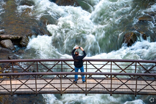The bridge at the bottom of Chittenango Falls allows folks to walk above the falls.