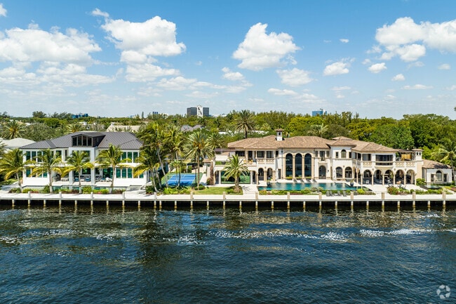 Large Mediterranean waterfront homes dot the Intracoastal Waterway in Lauderdale by the Sea.