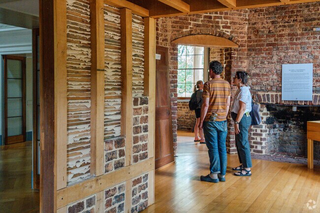 The interior of the Thomas Jefferson house is a beautiful contrast of brick, wood, and history.