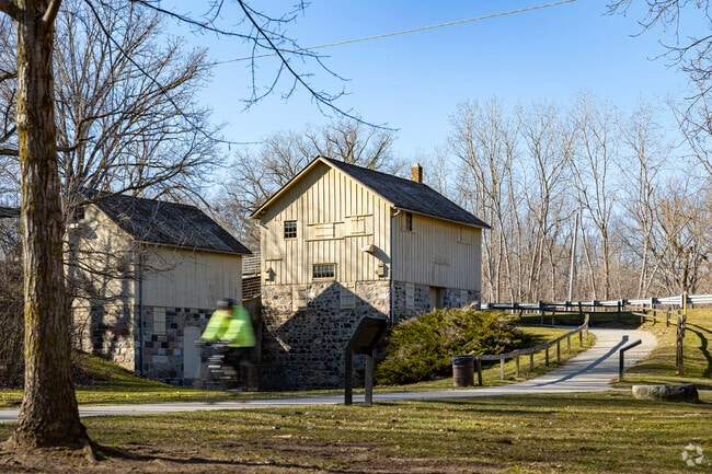 Parker Mill County Park features an 1873 mill, paved trails, and a pavilion.