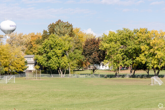 Large soccer field is part of the school grounds.