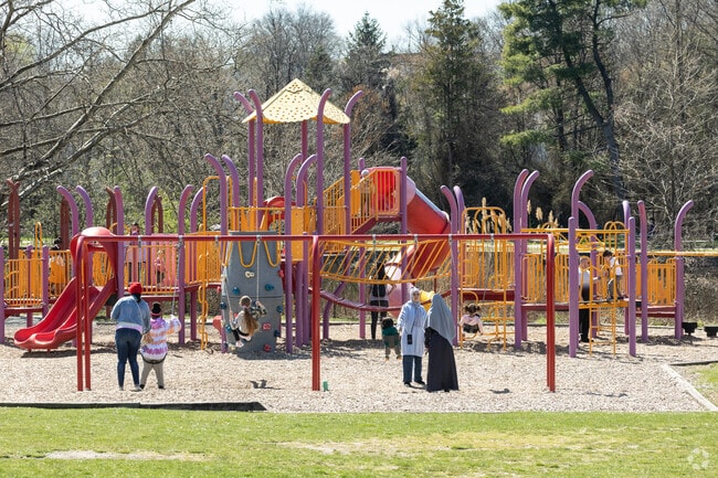The playground at Dahnert’s Lake Park features colorful equipment that make it a favorite for families.