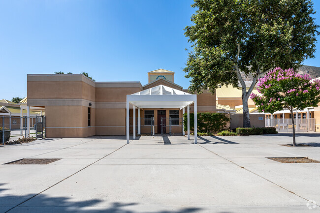 Enter Ruth O. Harris Middle School through its welcoming entrance.
