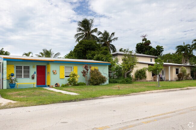 Colorful mid-century homes line the streets of Mid Town, Key West.