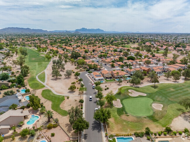 The Central Mesa East community features amenities like a private golf course.