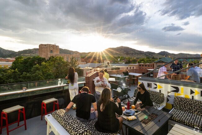 Avanti Rooftop Bar offers breathtaking sunset views in Downtown Boulder.