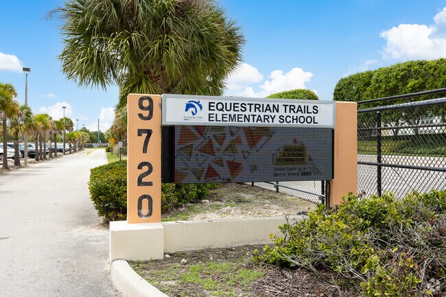 Equestrian Trail Elementary School signage by the gate in Olympia neighborhood.