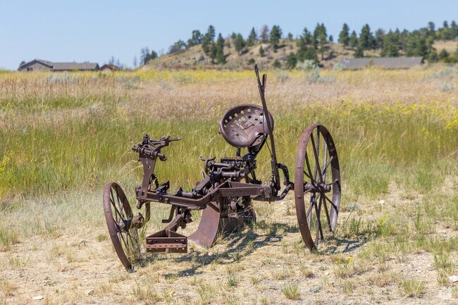 An old plough becomes a front yard sculpture in Birdseye.