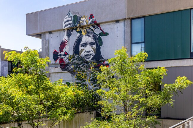 A mural on display outside the Somerville Music Spaces in the Teele Square neighborhood.