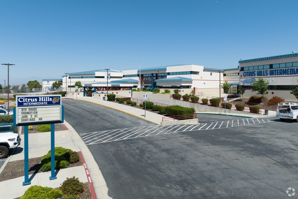 Driveway to Citrus Hills Intermediate School in the city of Corona.