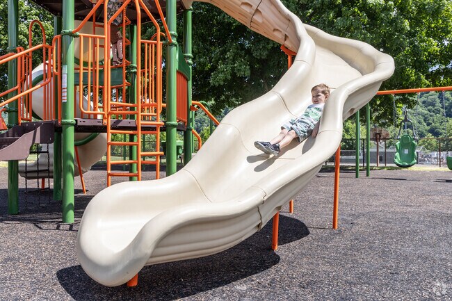 Kids have fun coming down the slide at Springdale Community Playground