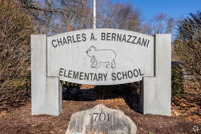 A playful sign greets you as you enter Charles A. Bernazzani Elementary School in Quincy.