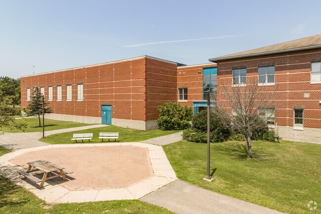 A small picnic area outside Brunswick High School.