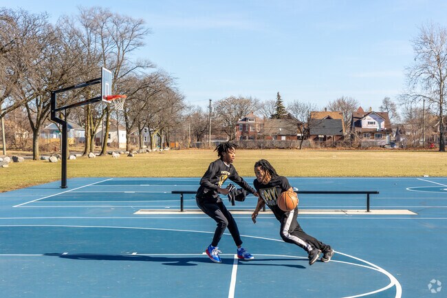 Kids can play a game of 2v2 at Jayne-Lasky Park's new basketball court.