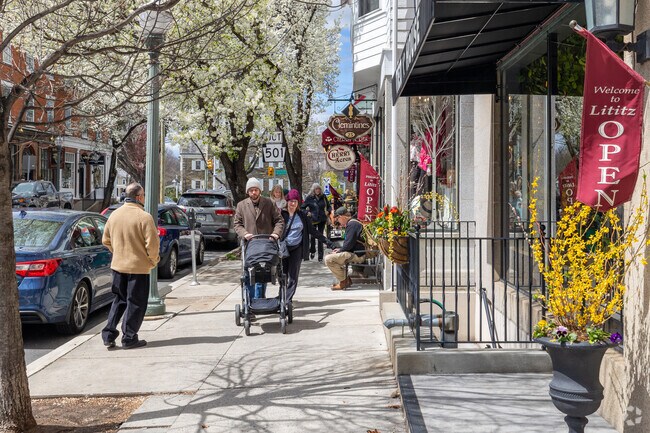 Downtown Lititz features local boutiques and specialty shops along its historic sidewalks.