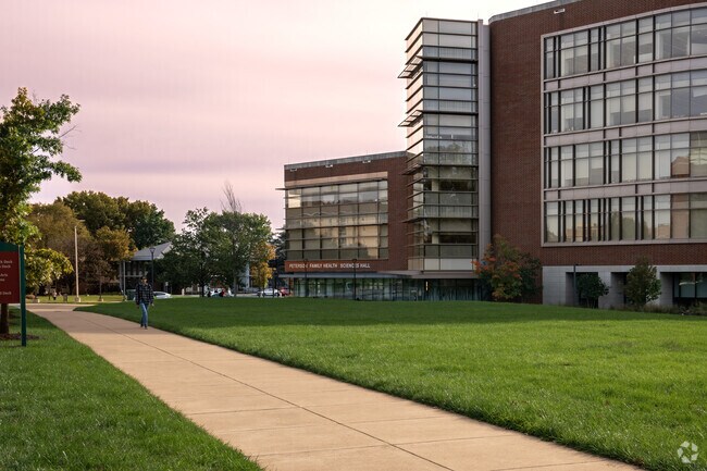 George Mason University's wide sidewalks connect it to the greater community.