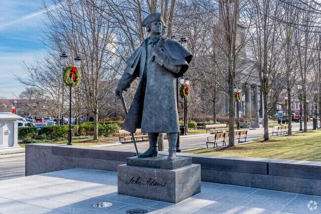 A glorious statue of John Adams sits at Hancock Adams Common in Quincy Center.