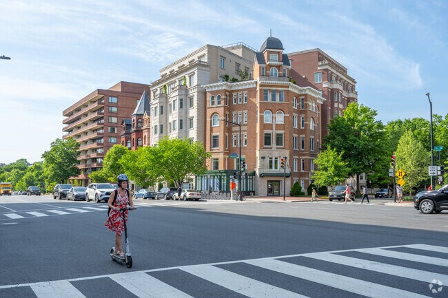 Apartments line Pennsylvania Ave NW, a major thoroughfare connecting much of DC.
