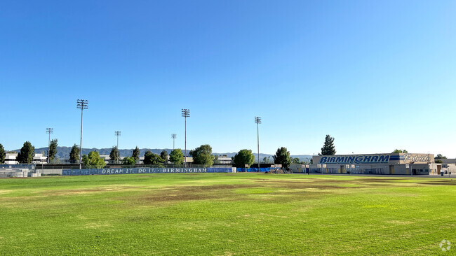 Students can play baseball at Birmingham Community Charter High.