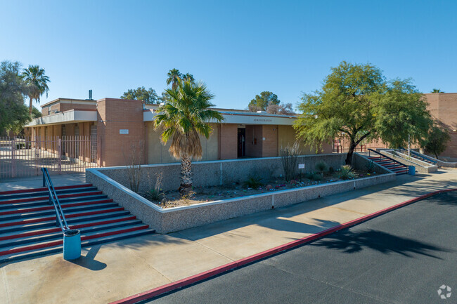 The front office sits atop stairs at Sahuaro High School..