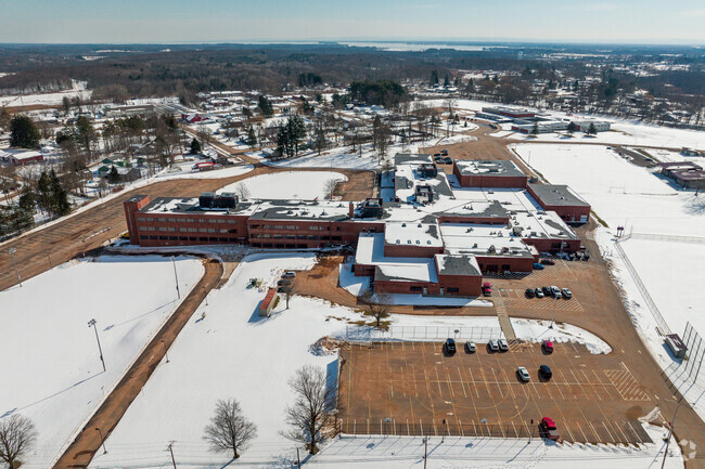 Here you can see the main parking lot at Paul V Moore High School in Central Square.