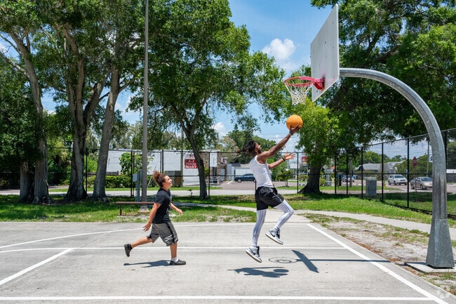 Lealman Neighborhood Park offers playgrounds, fitness zones and courts.