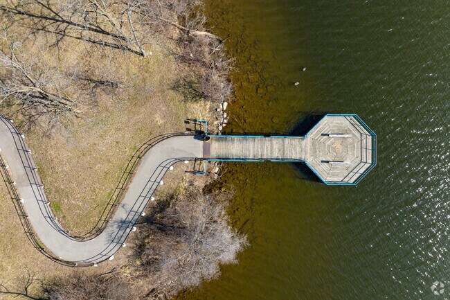 A public pier at Loonfeather Park is a popular spot for fishing or bird-watching in Nancy Park.