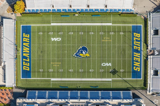 Delaware Stadium hosts the Fightin' Blue Hens in Downtown Newark.