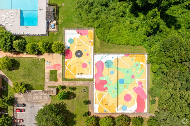 A unique look down on the murals on the Thomasville Heights Park's courts.