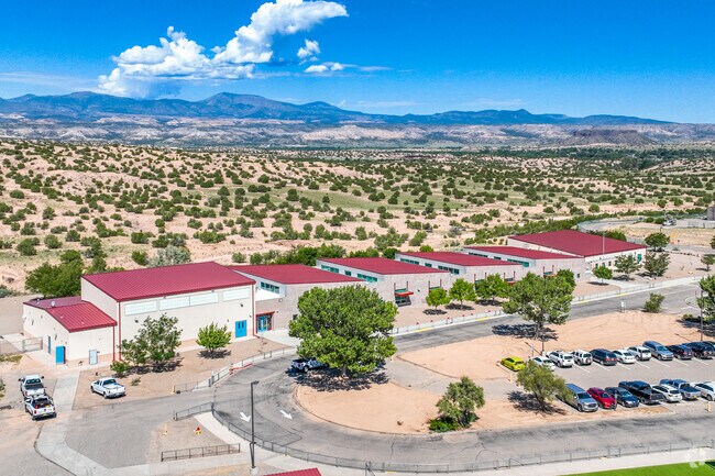Pojoaque Intermediate School can be seen here with the beautiful Jemez Mnts in the distance.