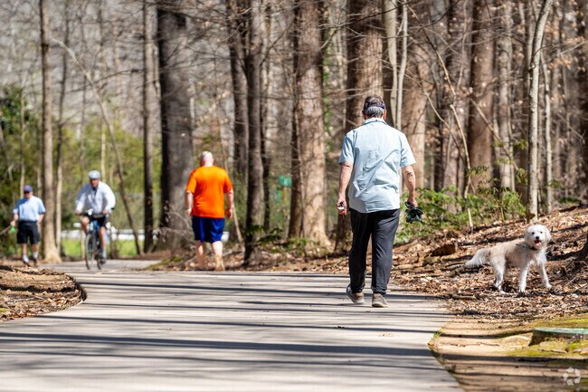 Umstead Park in Downtown Chapel Hill provides walking and biking trails along a Bolin Creek.