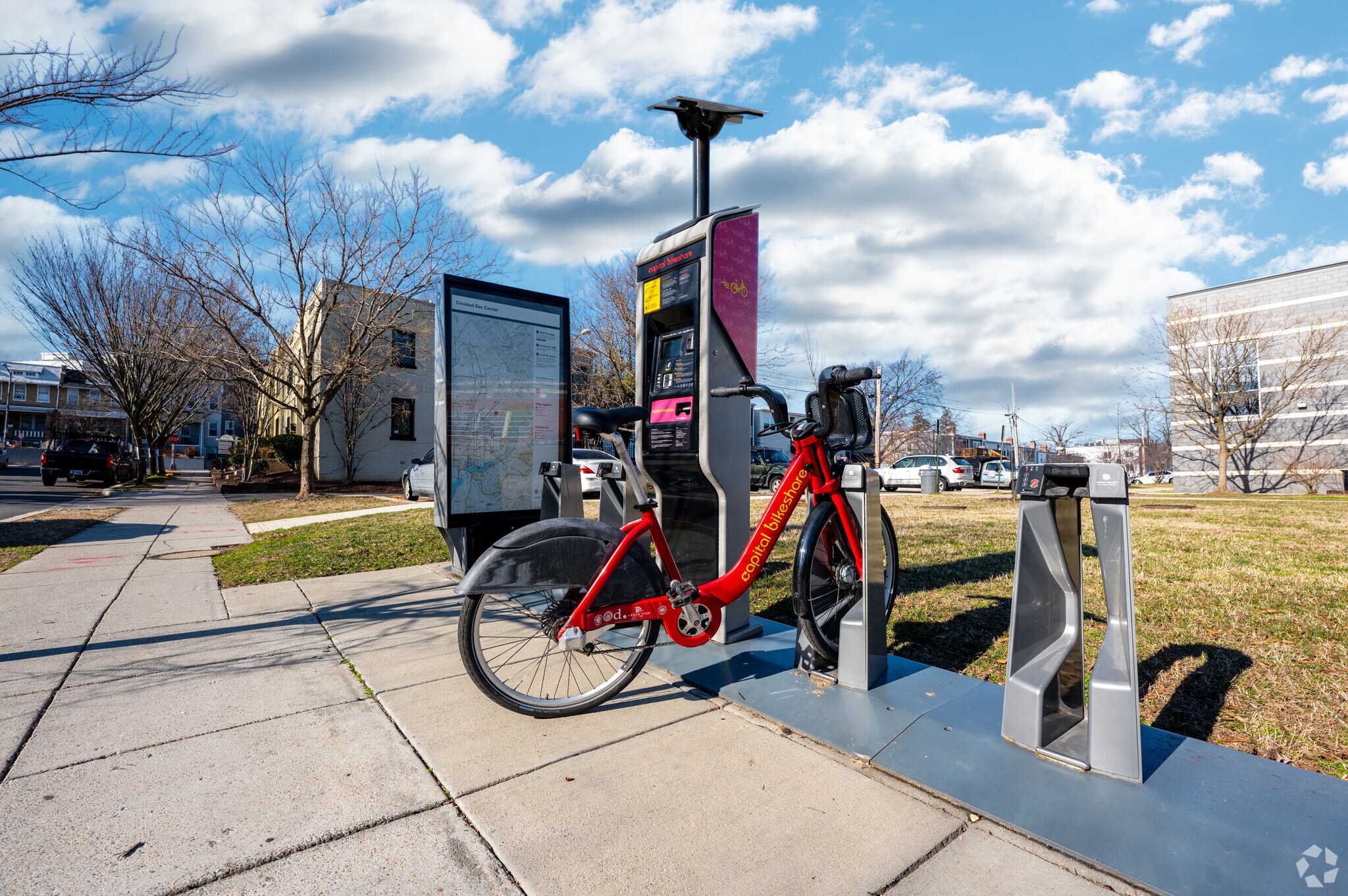 Bike-share stations dot the Trinidad neighborhood for residents and visitors to use.