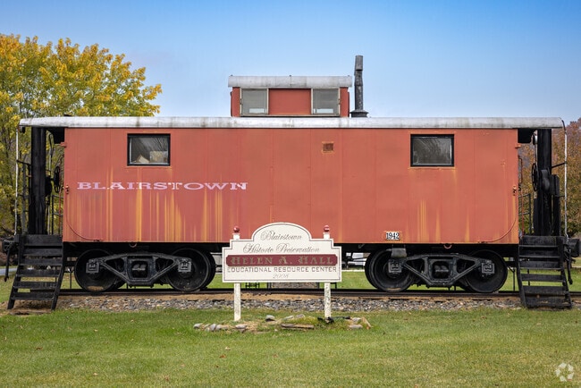 Blairstown's Historic Preservation Educational Resource Center features an aged train carriage.