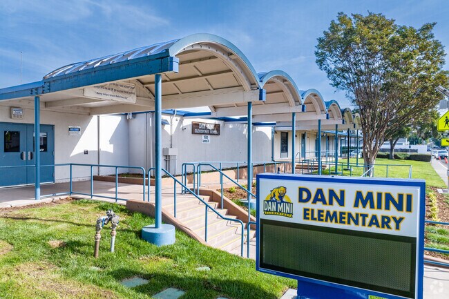 The entrance to Dan Mini Elementary School is colorful and inviting.