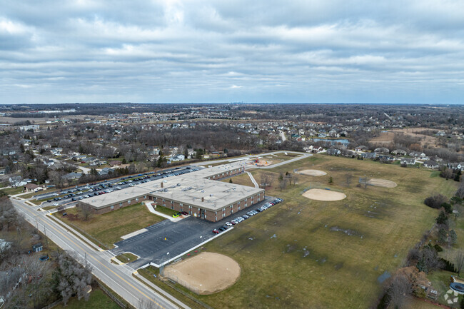 An aerial view of Bay Lane Elementary School.