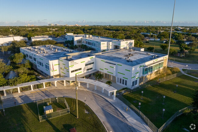 Aerial shot of Terra Environmental Institute student drop off pick up.