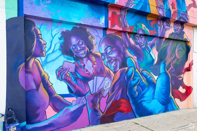 A mural depicting nightlife on Minnesota Ave NE in Mahaning Heights.