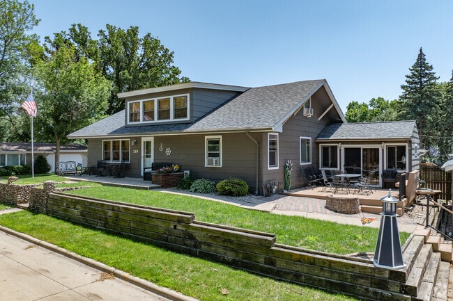 Inland, Arnolds Park features classic housing styles like bungalows with nautical themes.