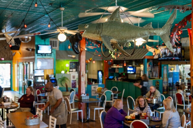 Bone Island Grille serves seafood and barbecue in Vandercook Lake’s welcoming atmosphere.