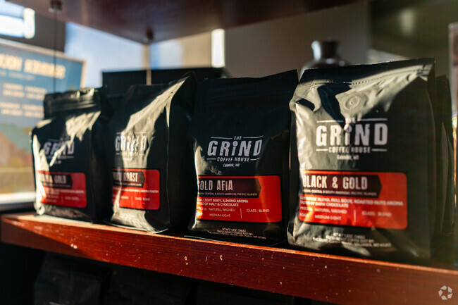 The Grind Coffee House sells it's house blend of coffee grinds.