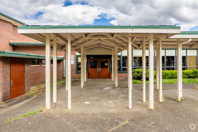 Entrance near the bus unloading area for students to depart to class.