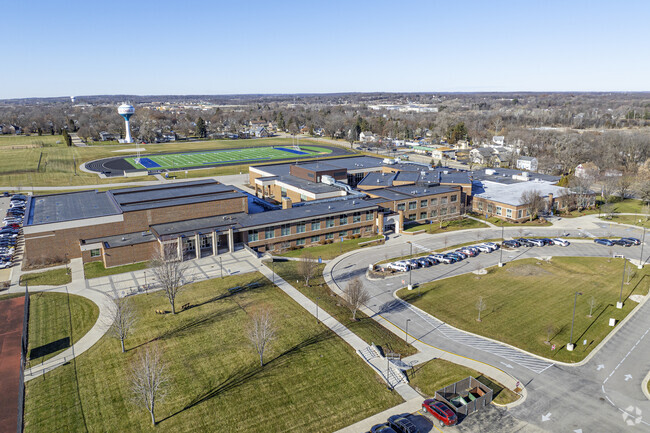 The entrance to Thompson Middle School welcomes all through its doors.