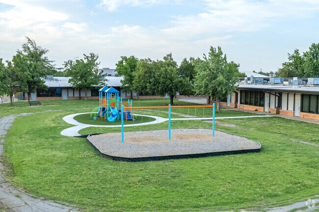 Fillmore Elementary has multiple playgrounds for the students.