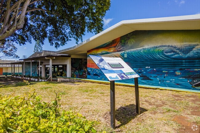 The outside of Ka'ewai Elementary School is covered in majestic murals.