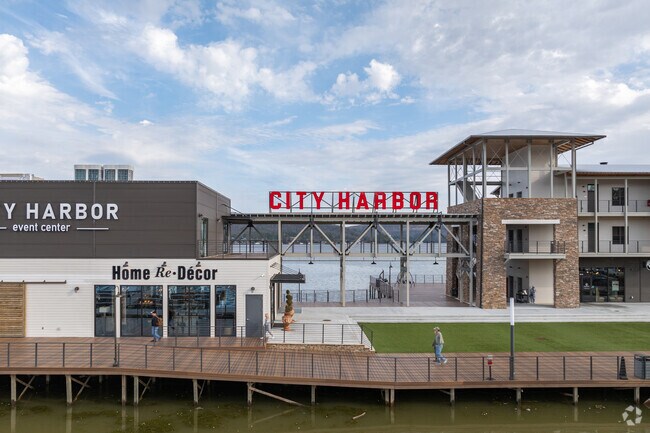 City Harbor in Guntersville Alabama has several locally owned restaurants and shops along the waterfront.