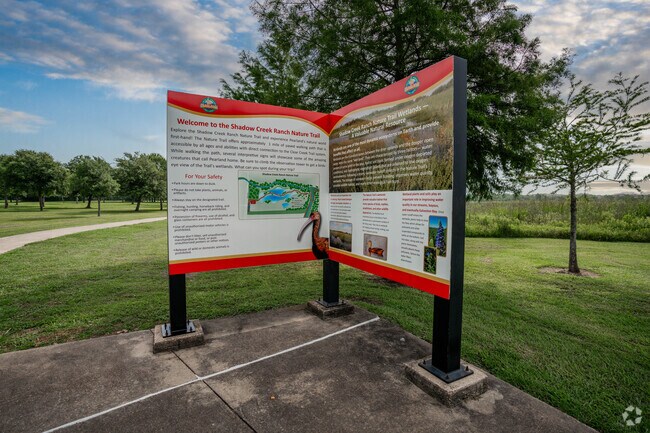 Shadow Creek Ranch Nature Trail is open to the public during daylight hours.