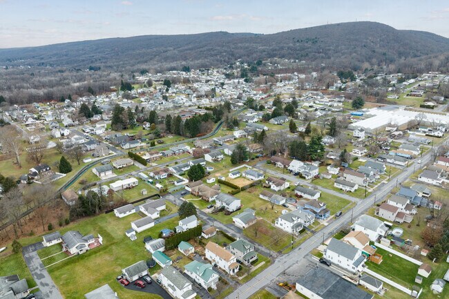 An aerial view of West Wyoming, PA shows the mix of houses available.