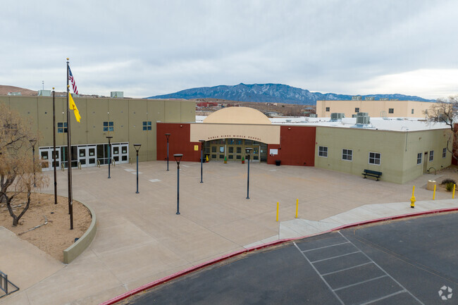 The entrance to Eagle Ridge Middle School sits off of the road giving students safe access.
